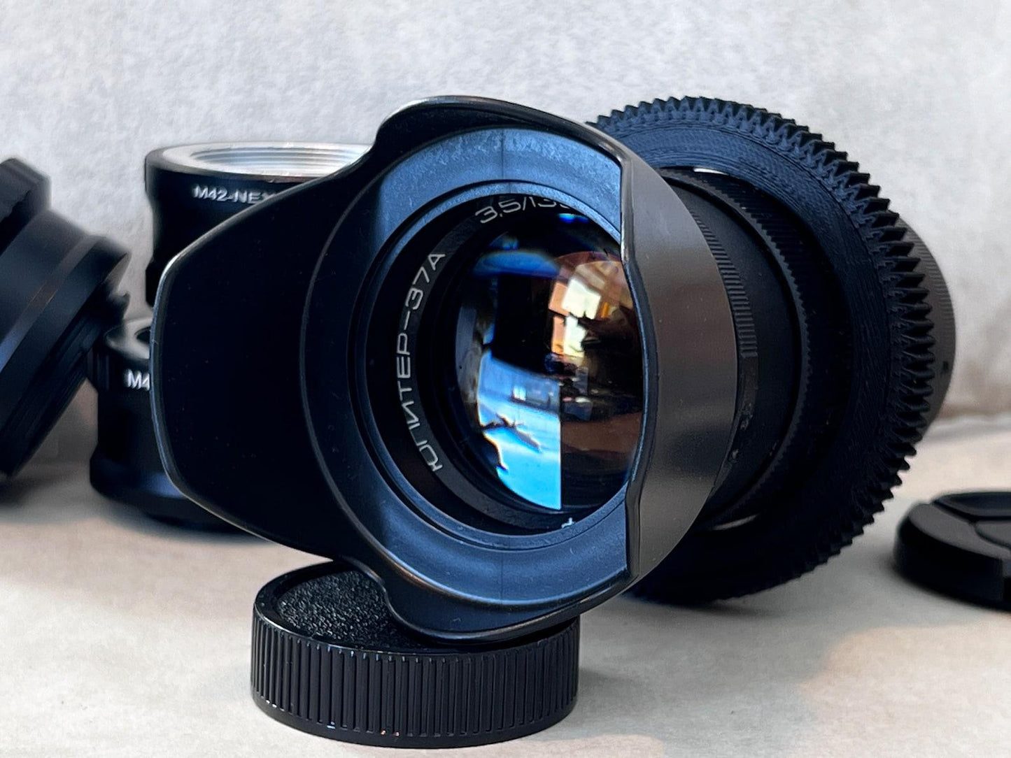 Wide Soviet Anamorphic Jupiter-37A Lens 135mm f/3.5 M42 with any adaptor on your choice.