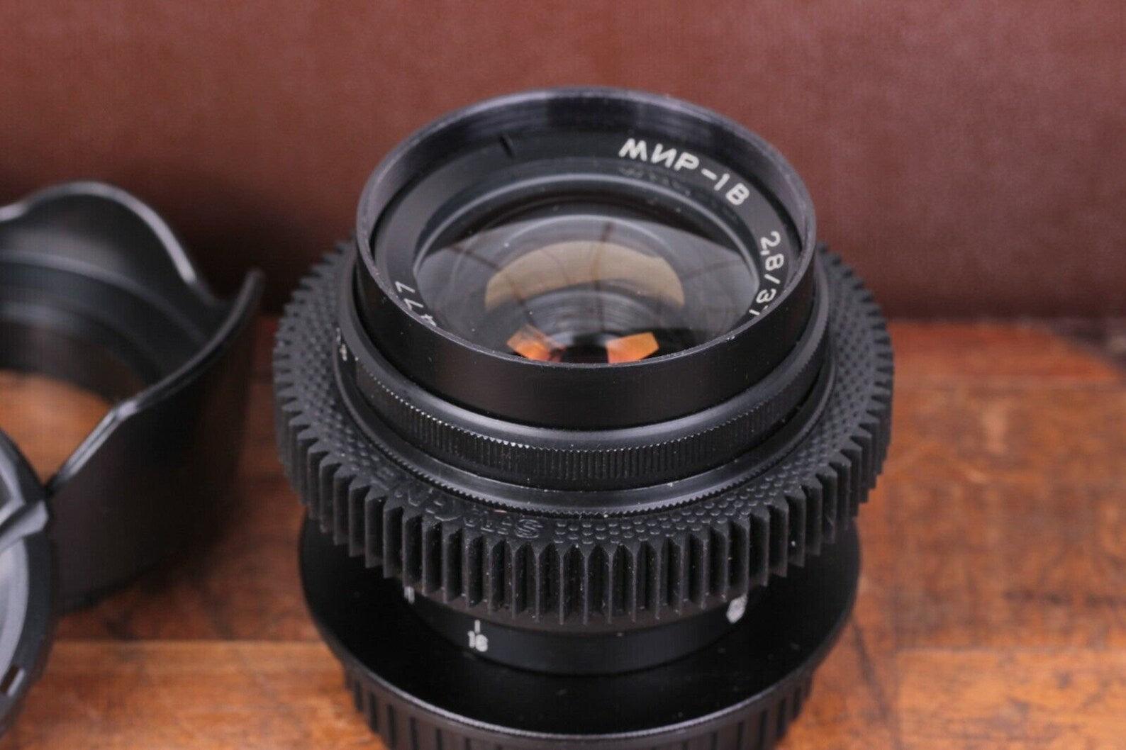 Anamorphic Mir-1B 1V 37mm f/2.8 Wide Soviet USSR lens with any adaptor of your choice.